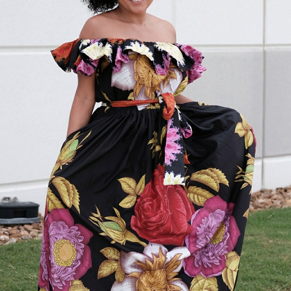 Women African print fill length maxi dress - Picture 3 of 5